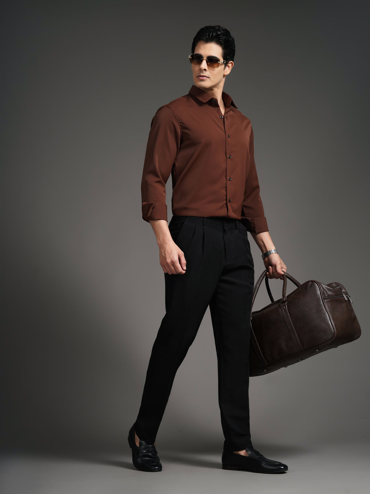 Velora Brown Solid Shirt
