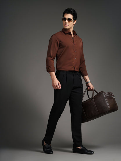 Velora Brown Solid Shirt