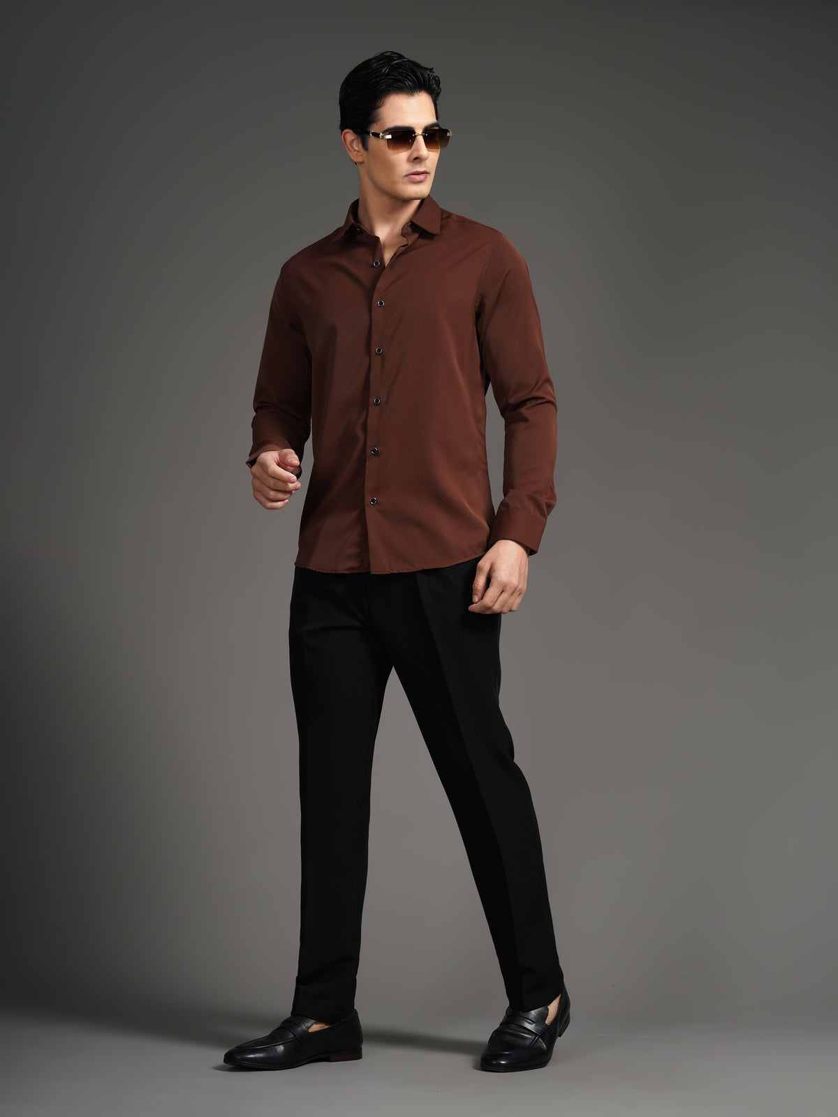 Velora Brown Solid Shirt