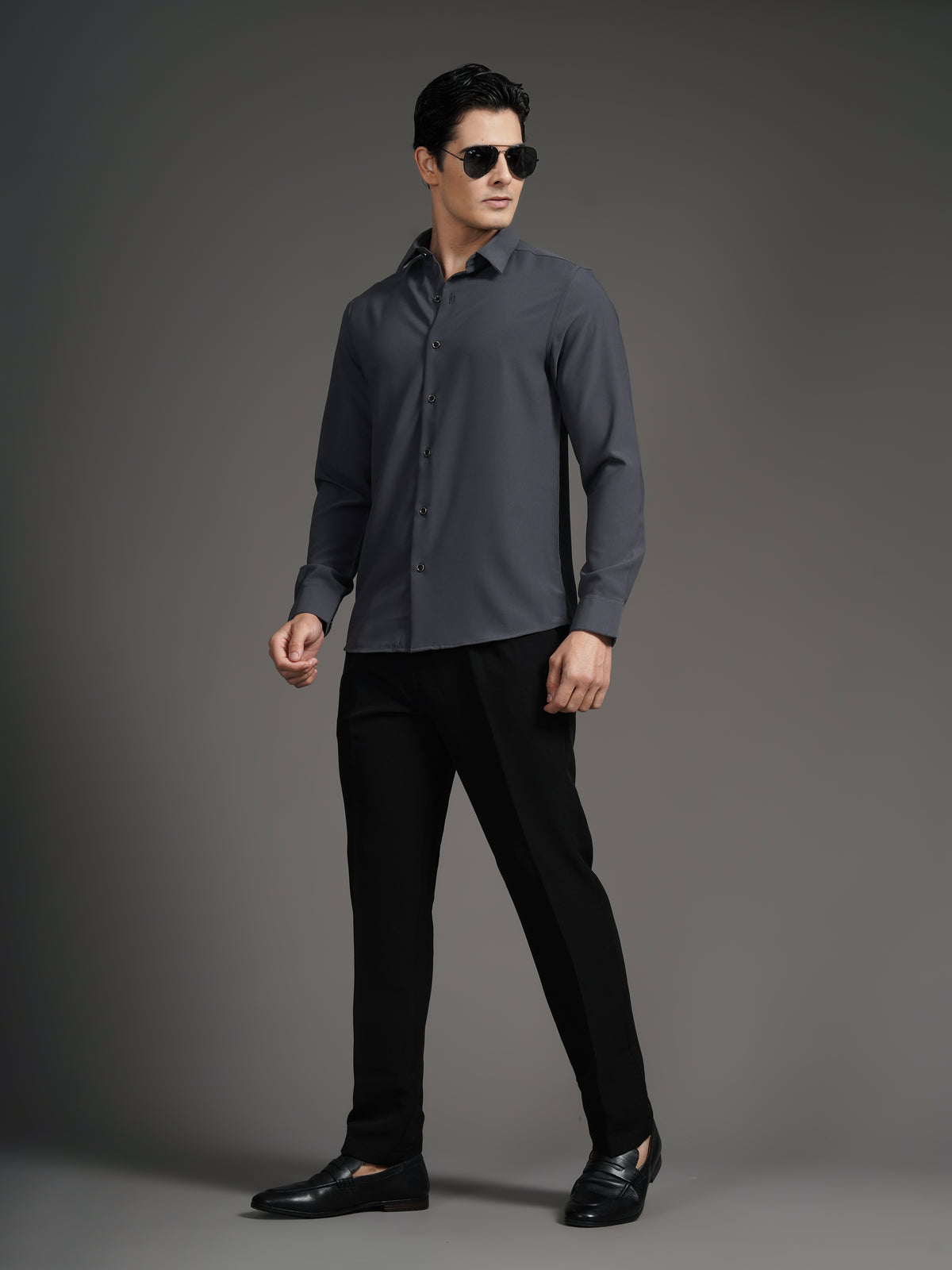 Velora Grey Solid Shirt