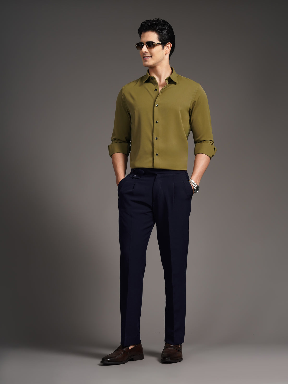 Velora Olive Solid Shirt