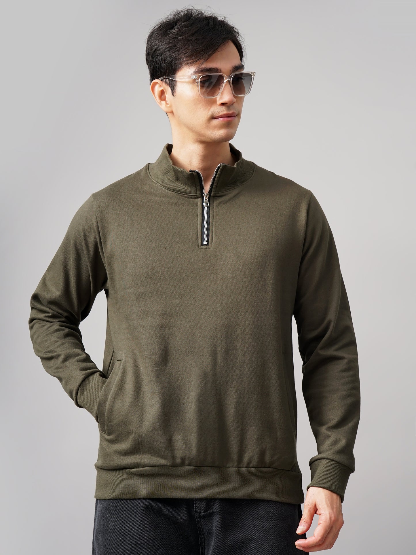 Half Zip Olive Sweatshirt