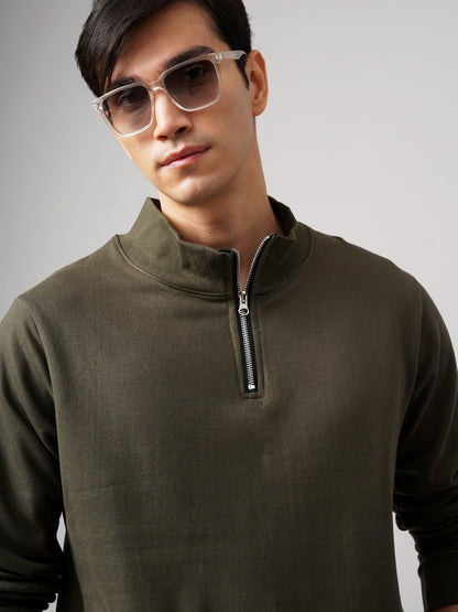 Half Zip Olive Sweatshirt