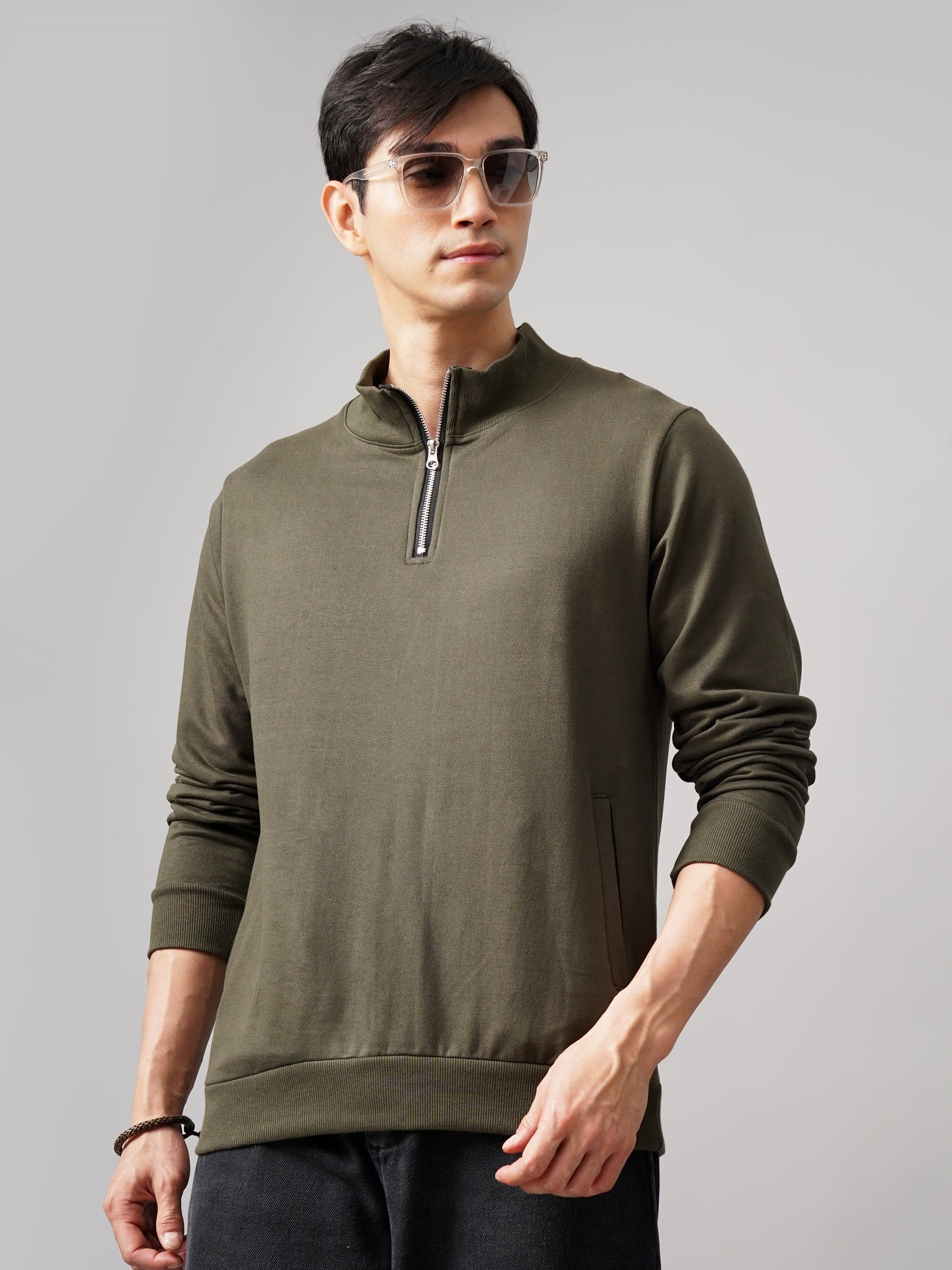 Half Zip Olive Sweatshirt