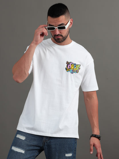 Music in Motion White Oversized T-Shirt