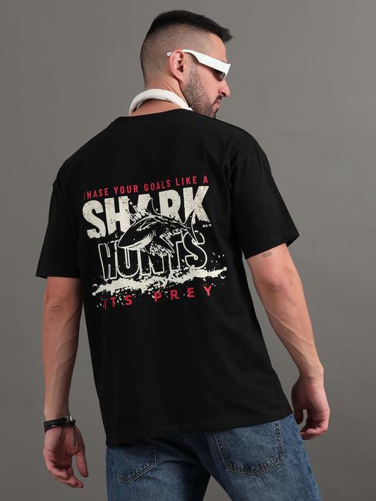Shark Hunts Black Oversized T-Shirt