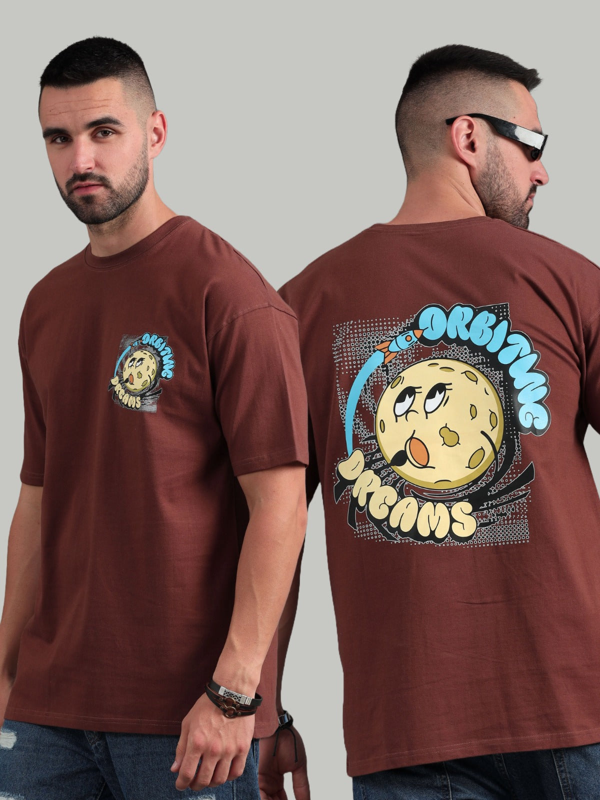 Orbiting Dreams Brown Oversized T-Shirt