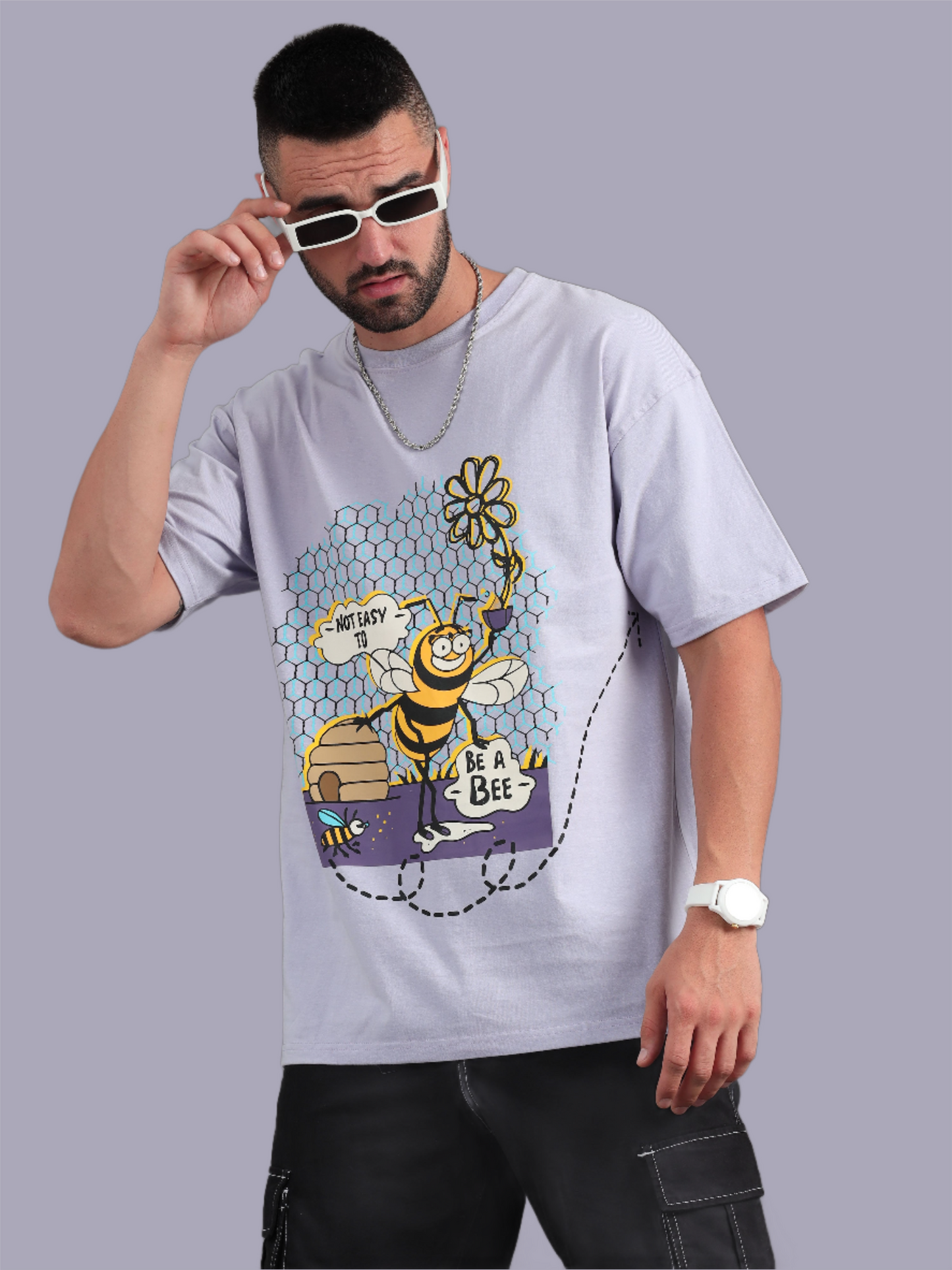 Bee Happy Lavender Oversized T-Shirt