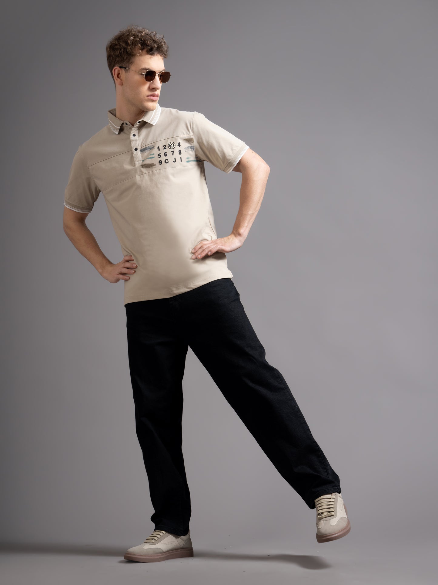 Calver Beige Polo T-Shirt