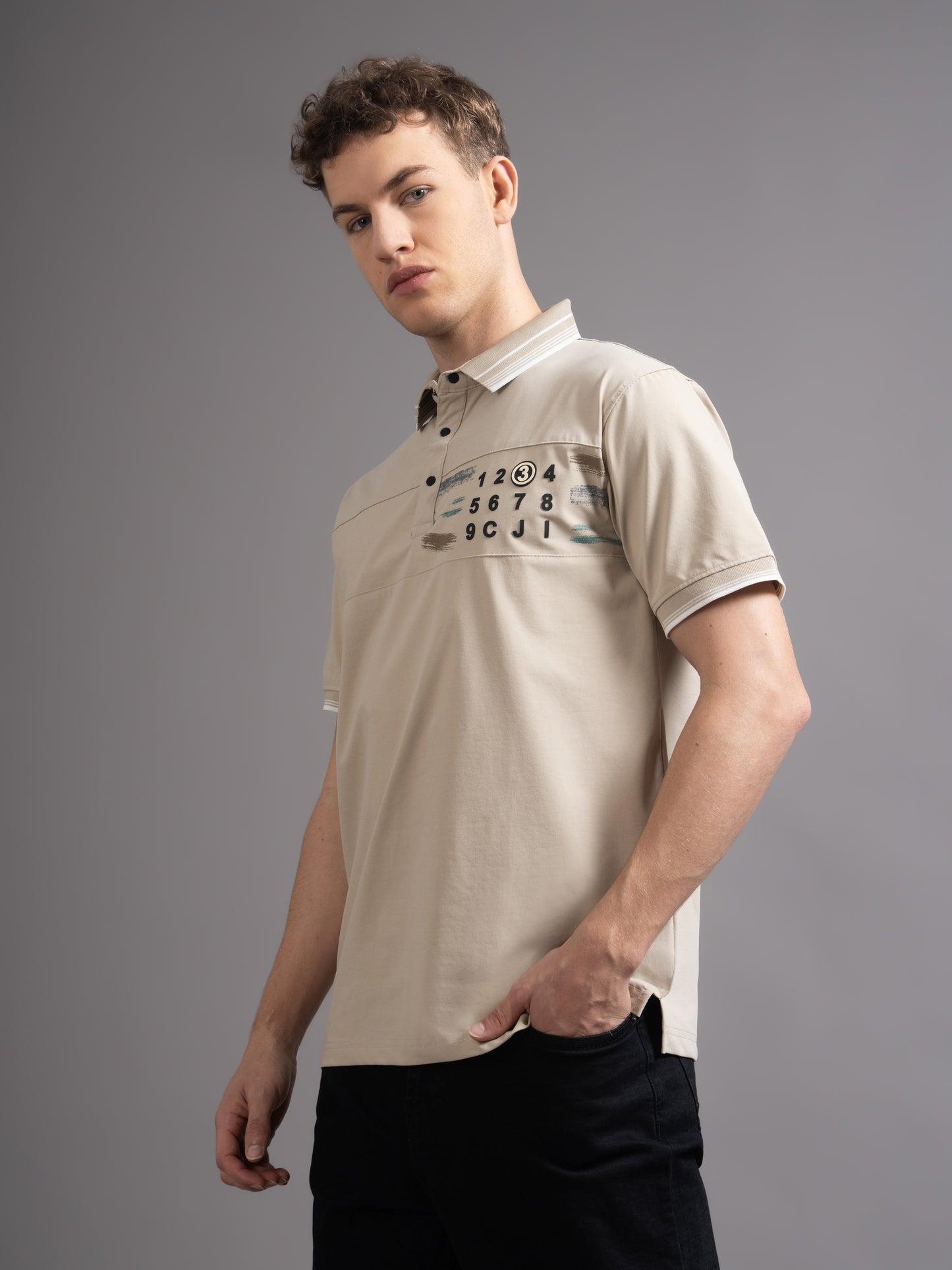Calver Beige Polo T-Shirt