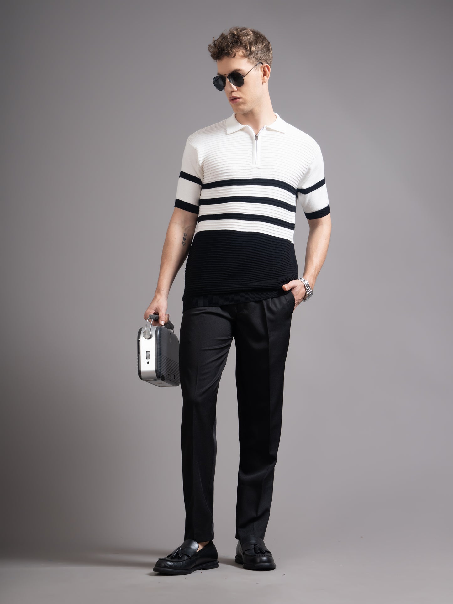 Duvont Black Knit Polo T-Shirt