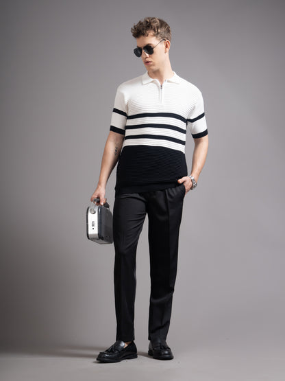 Duvont Black Knit Polo T-Shirt