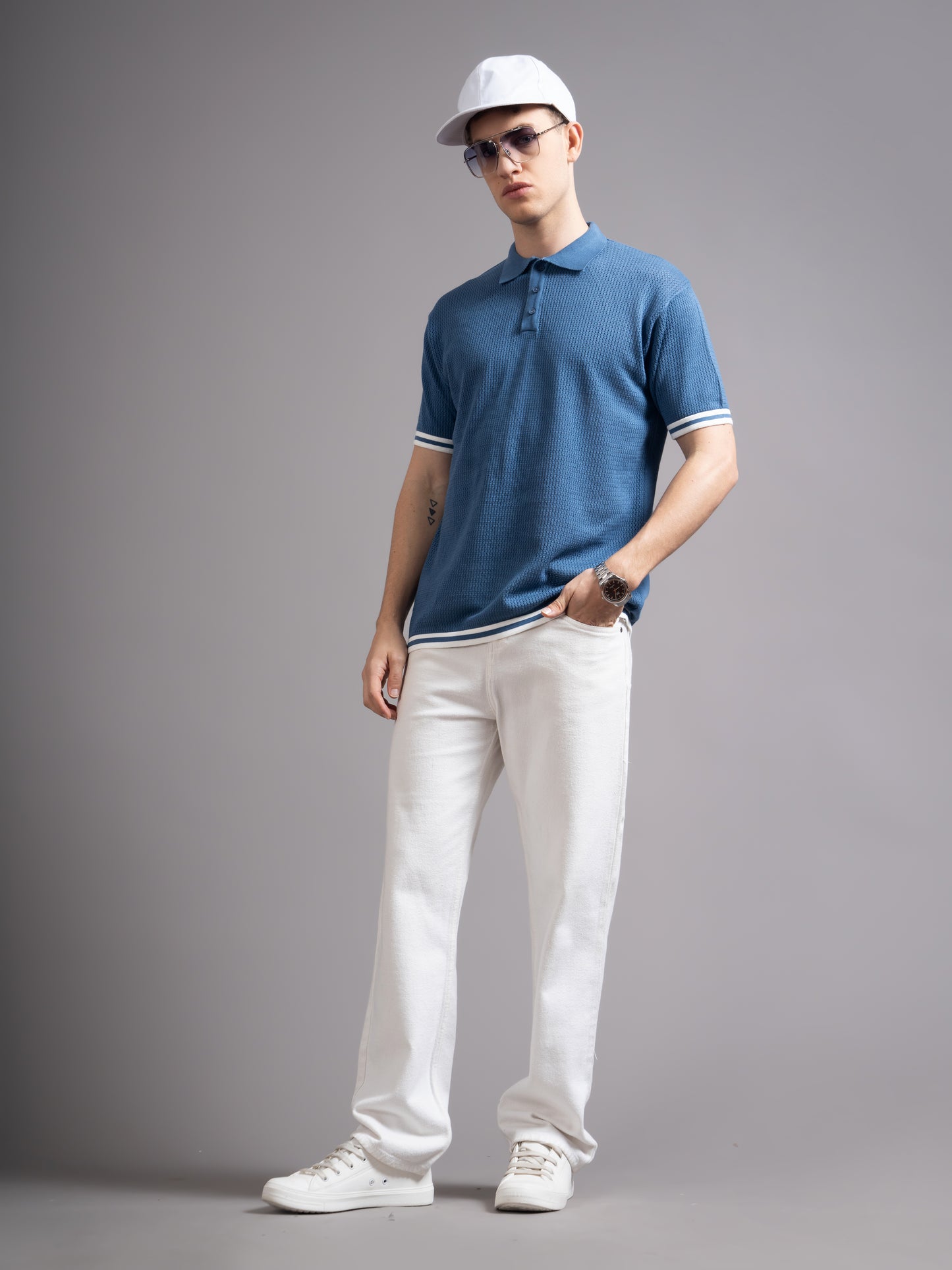 Eldor Blue Knit Polo T-Shirt
