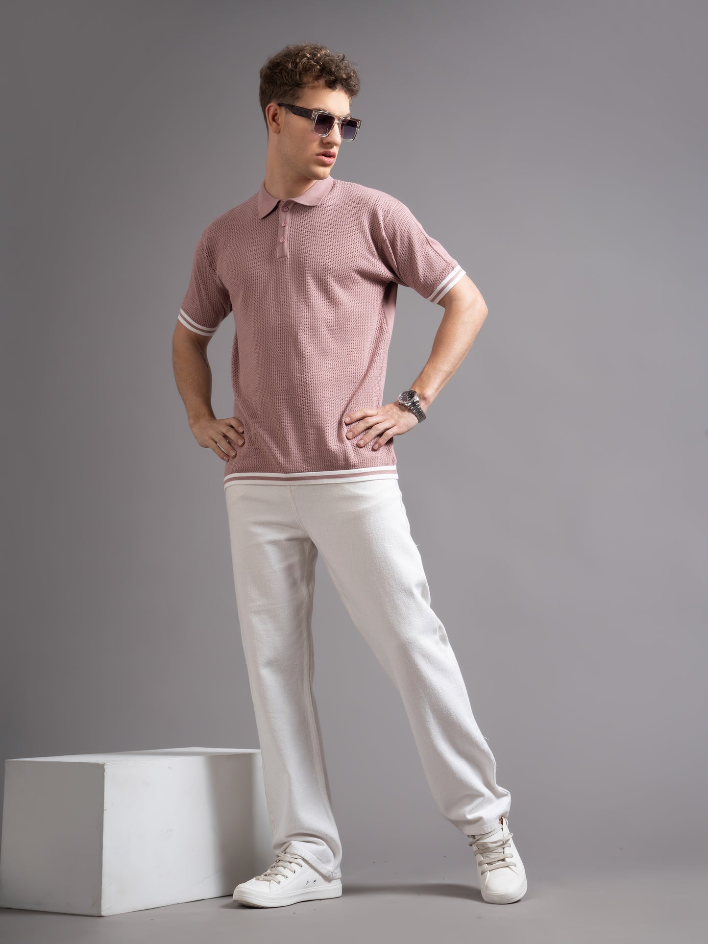 Eldor Pink Knit Polo T-Shirt