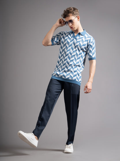 Ghent Blue Knit Polo T-Shirt