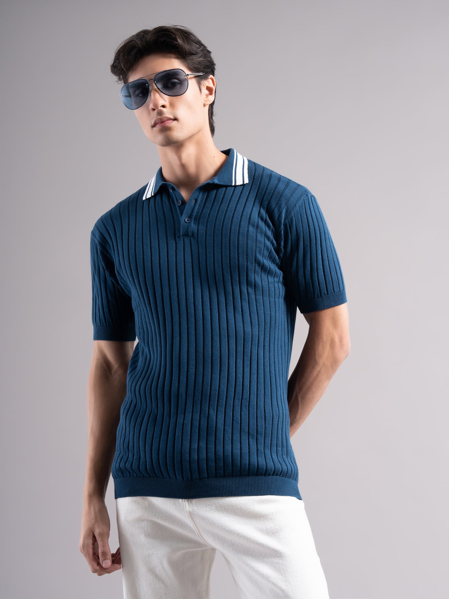Arkend Blue Knit Polo T-Shirt