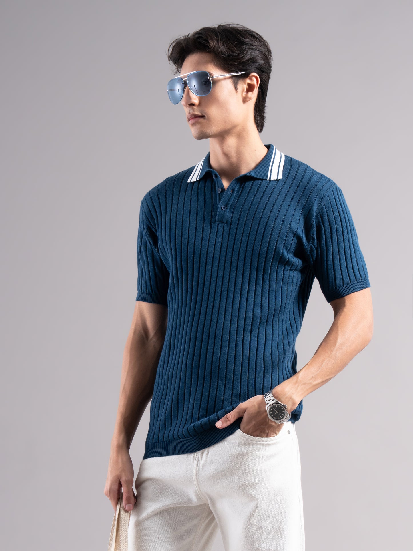 Arkend Blue Knit Polo T-Shirt