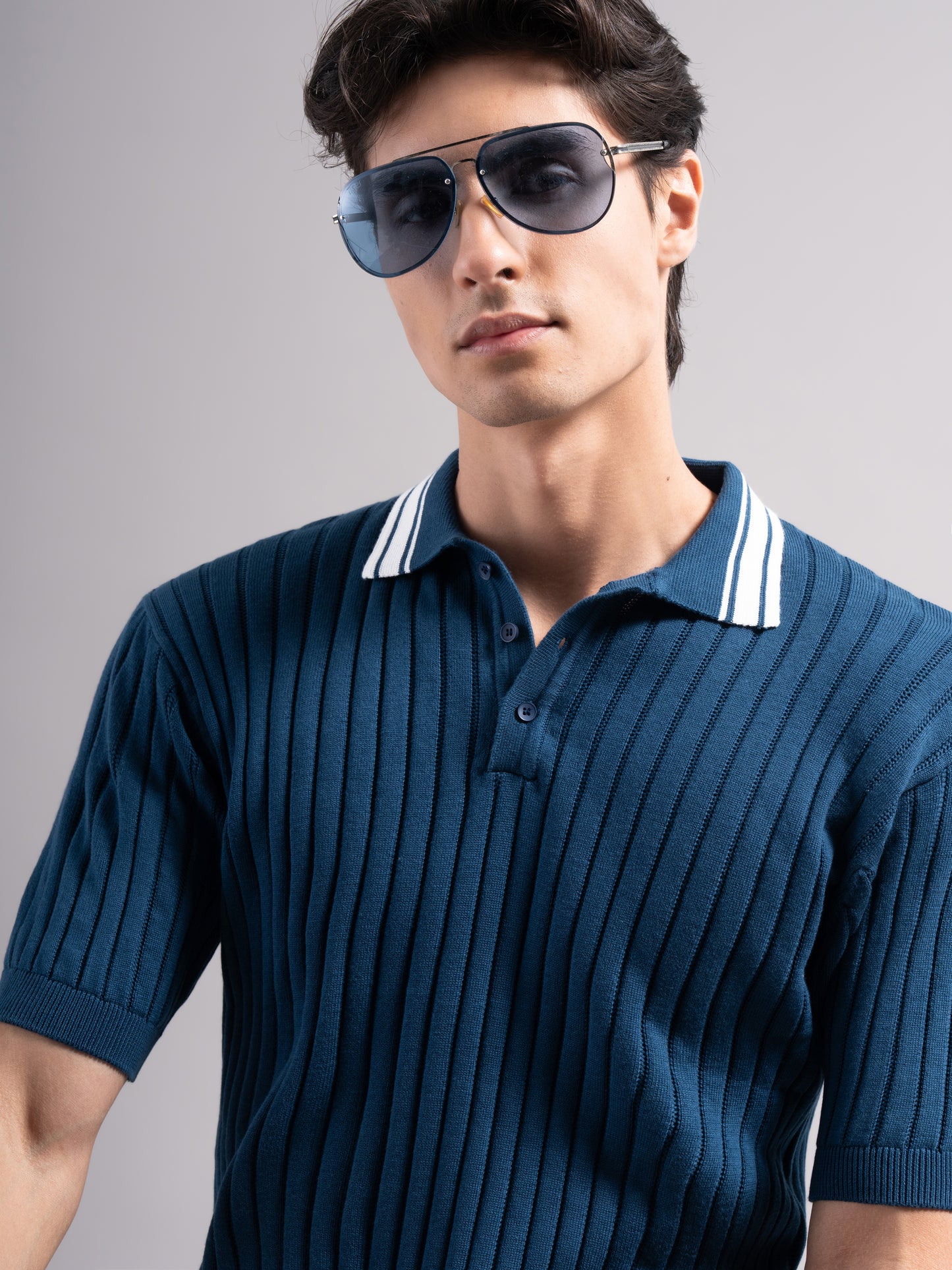 Arkend Blue Knit Polo T-Shirt