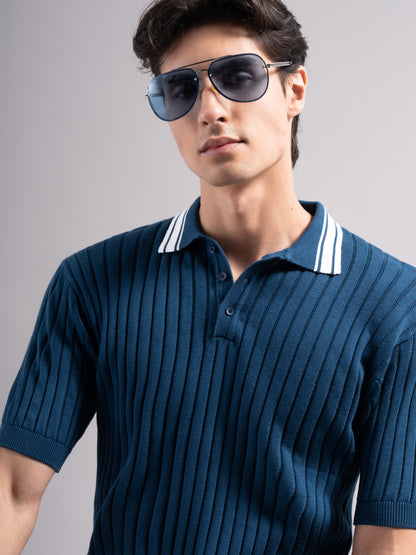 Arkend Blue Knit Polo T-Shirt