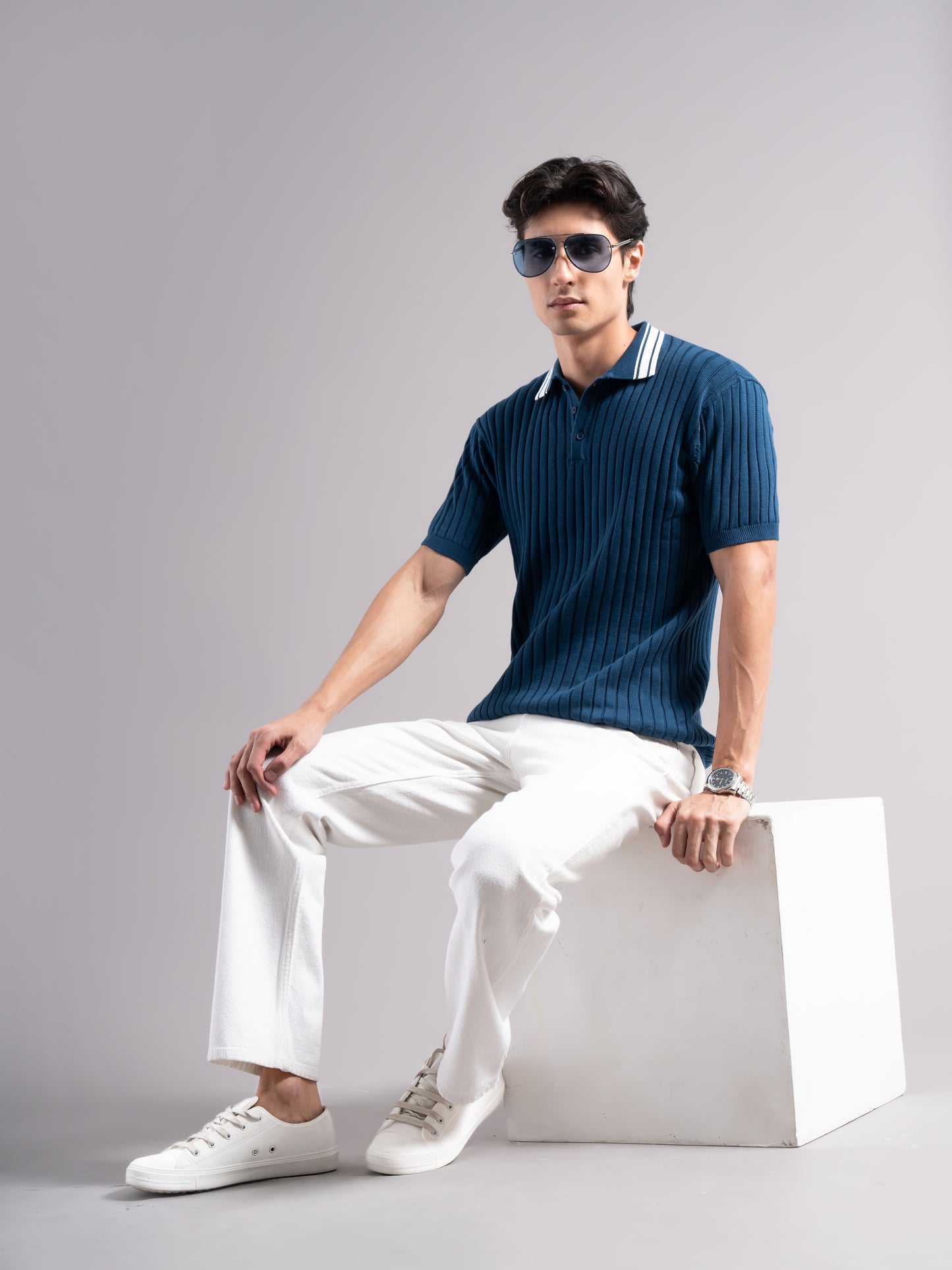 Arkend Blue Knit Polo T-Shirt