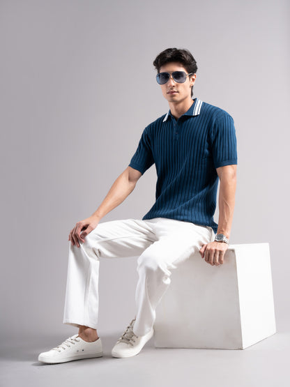 Arkend Blue Knit Polo T-Shirt