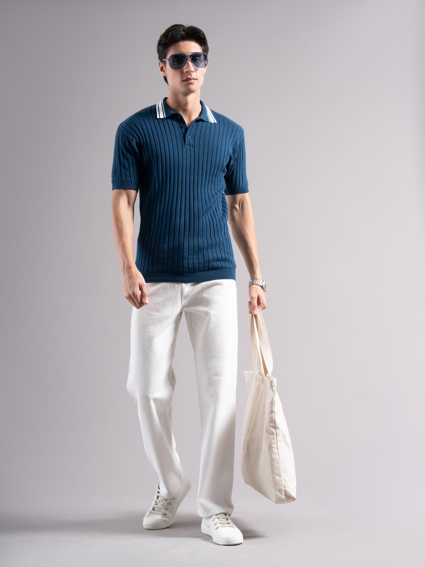 Arkend Blue Knit Polo T-Shirt