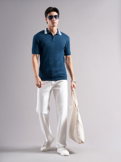 Arkend Blue Knit Polo T-Shirt