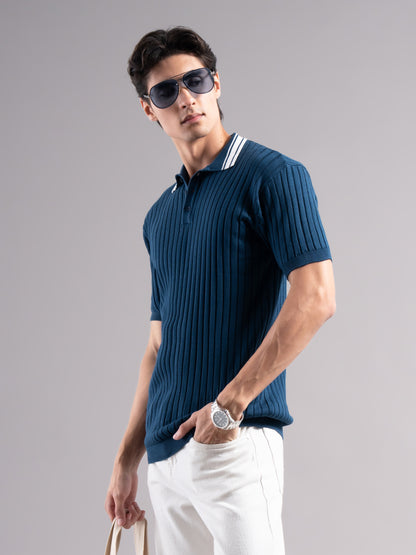 Arkend Blue Knit Polo T-Shirt