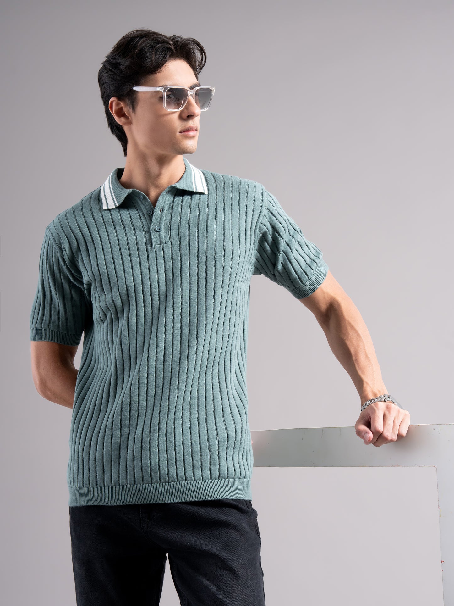 Arkend Green Knit Polo T-Shirt