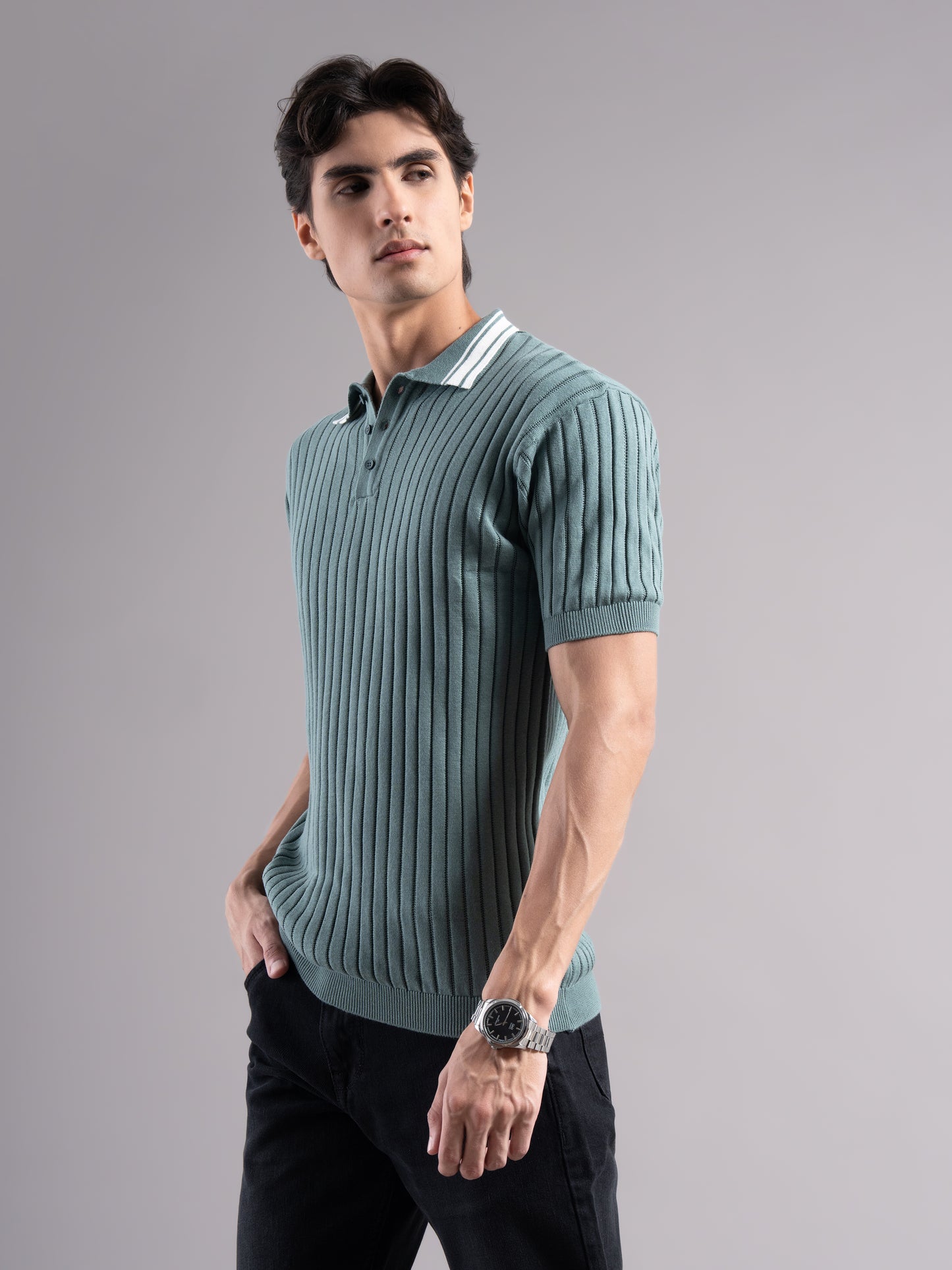 Arkend Green Knit Polo T-Shirt