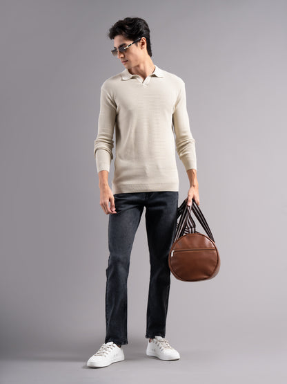Arvion Beige Knit Polo T-Shirt