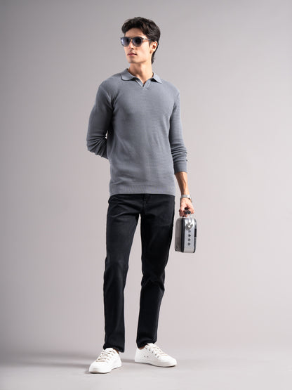 Arvion Grey Knit Polo T-Shirt