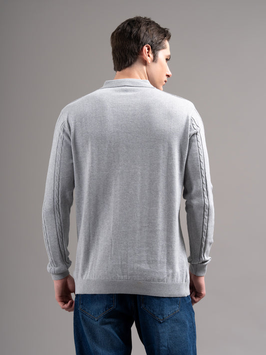 Cable Grey Knit Polo T-Shirt