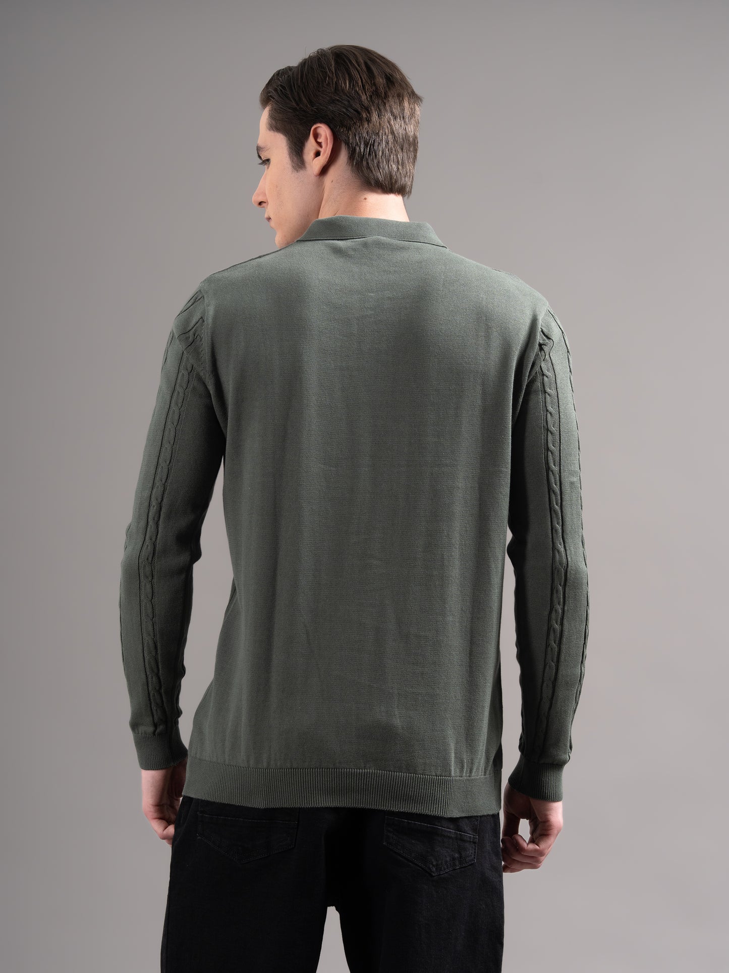 Cable Olive Knit Polo T-Shirt