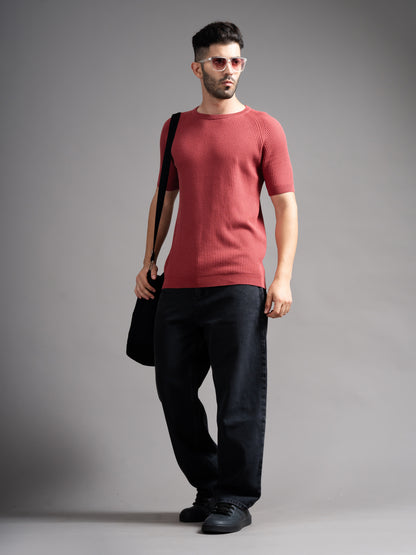 Daro Coral Red Knit T-Shirt