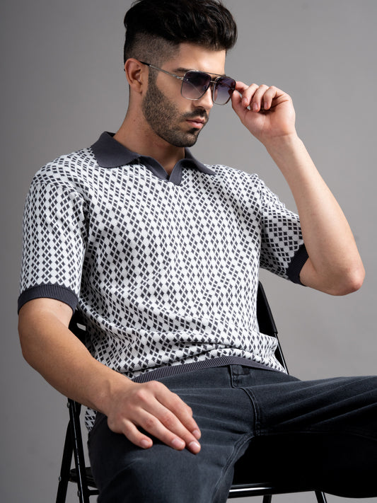 Davren Grey Knit Polo T-Shirt