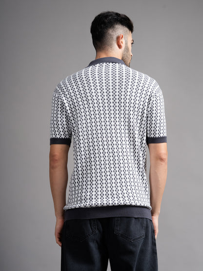 Davren Grey Knit Polo T-Shirt