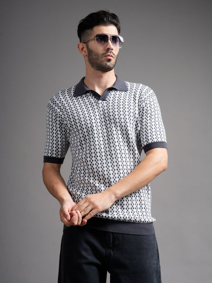 Davren Grey Knit Polo T-Shirt