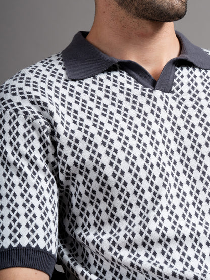 Davren Grey Knit Polo T-Shirt