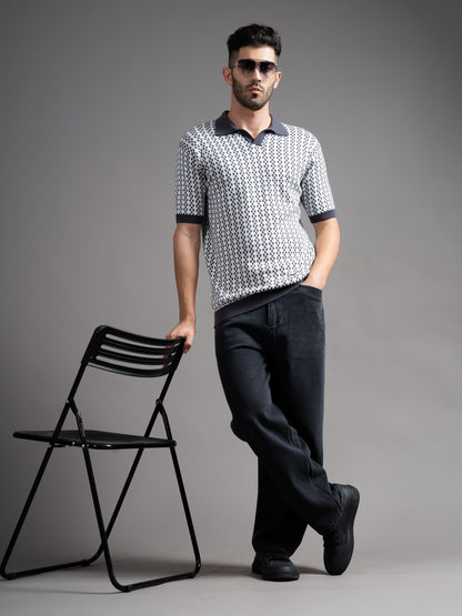 Davren Grey Knit Polo T-Shirt