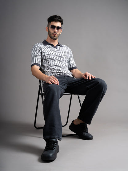 Davren Grey Knit Polo T-Shirt