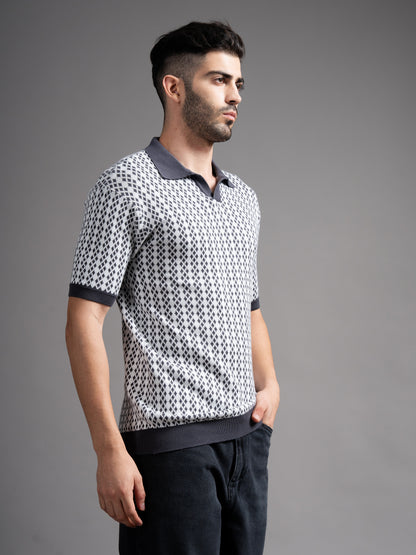 Davren Grey Knit Polo T-Shirt