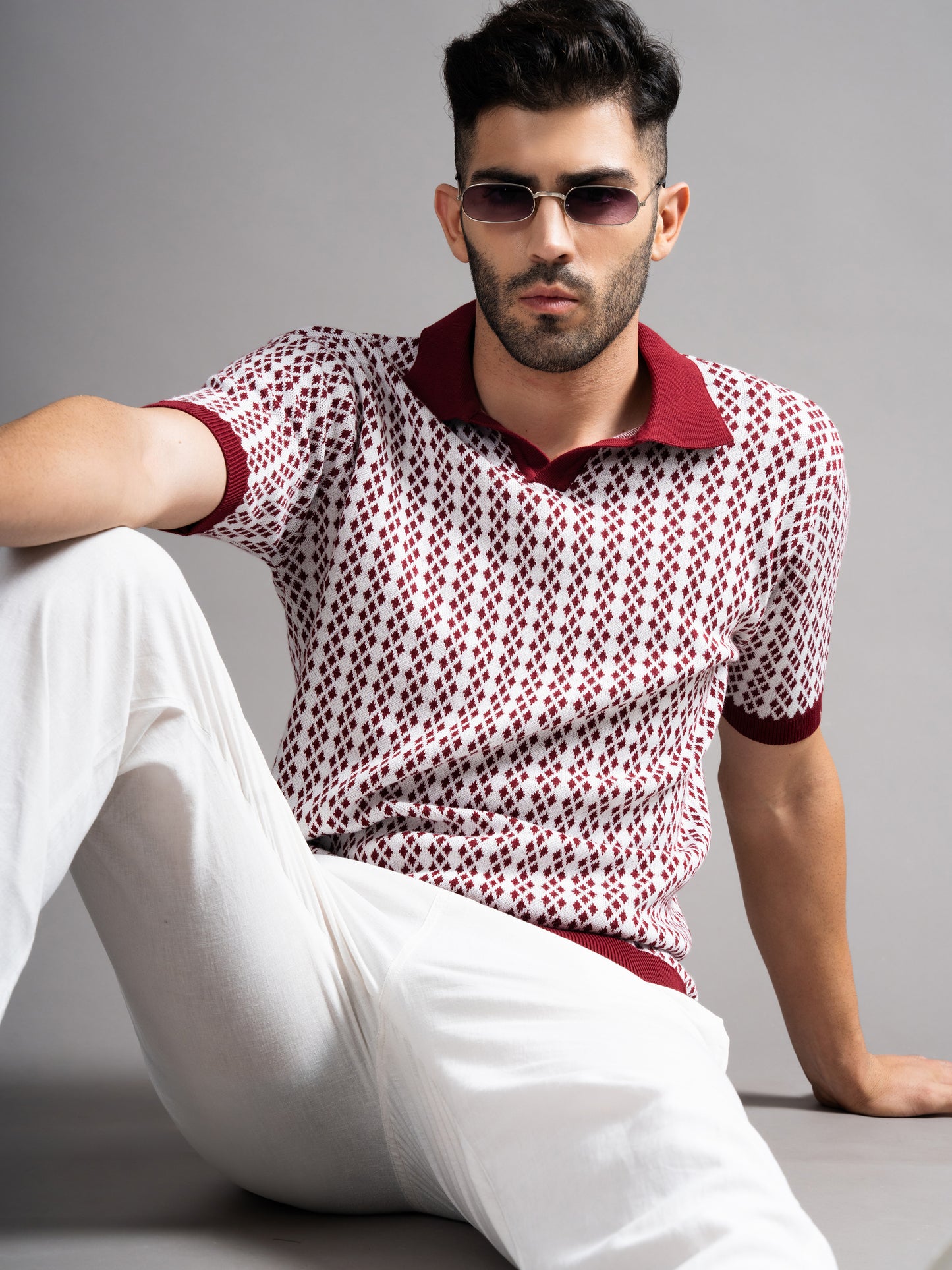 Davren Maroon Knit Polo T-Shirt