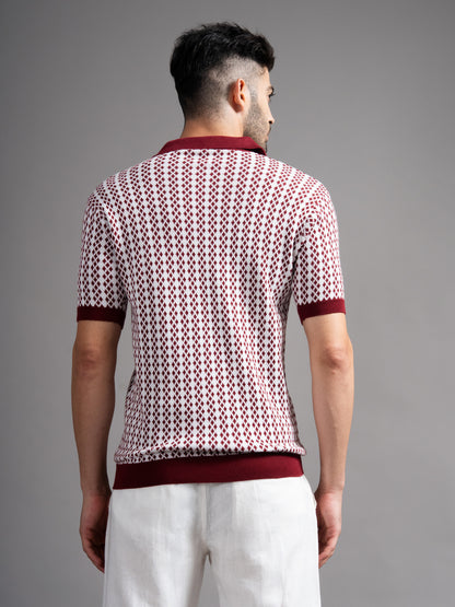Davren Maroon Knit Polo T-Shirt