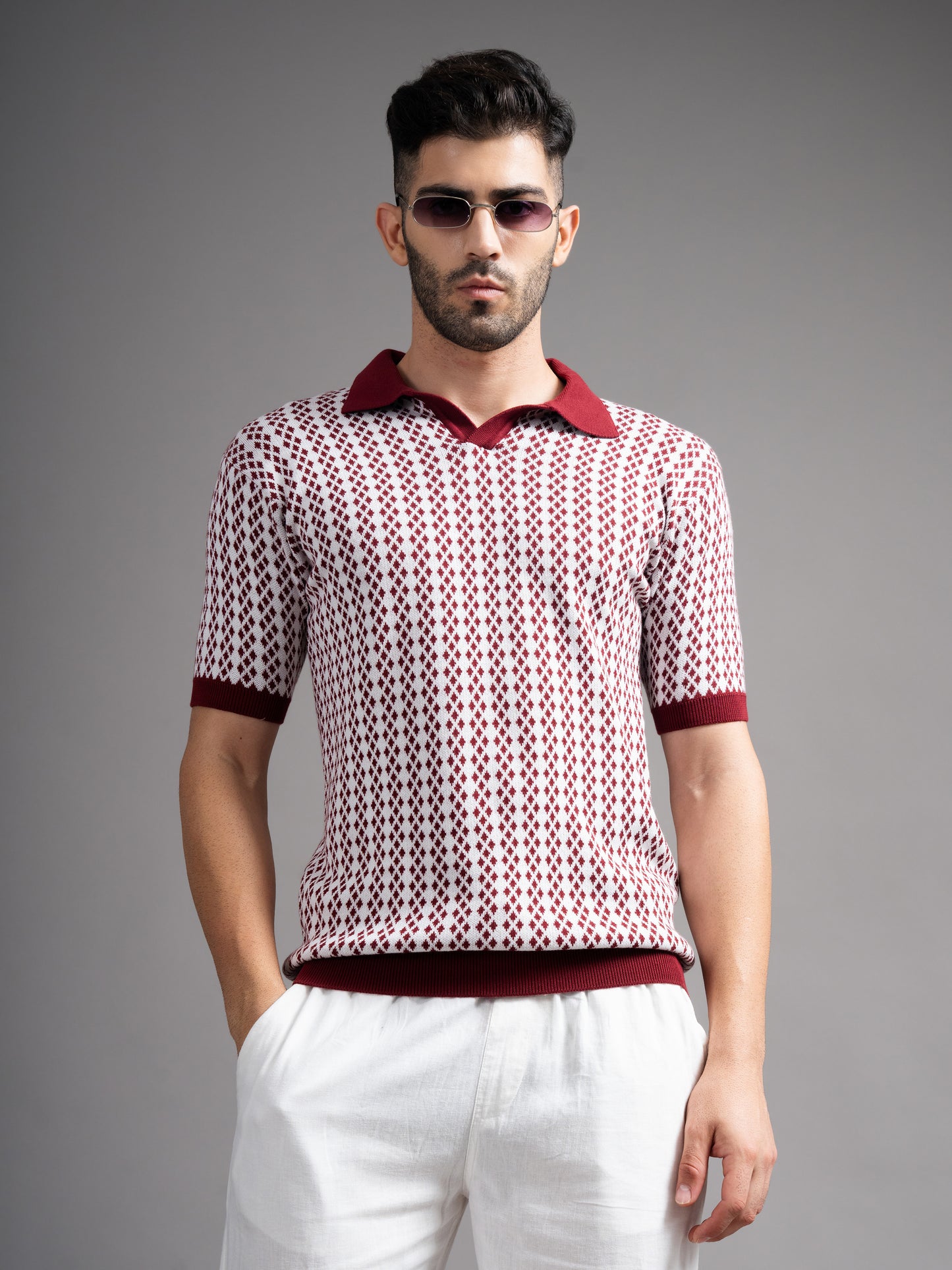 Davren Maroon Knit Polo T-Shirt