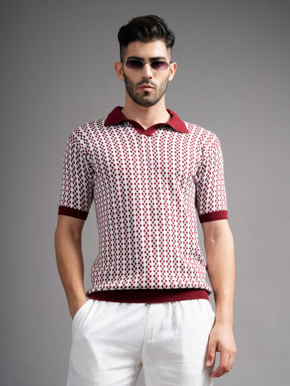 Davren Maroon Knit Polo T-Shirt