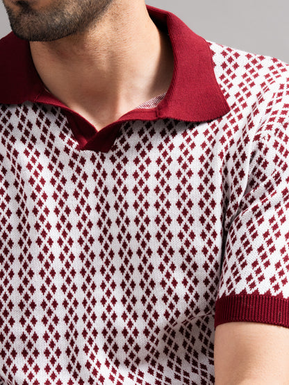 Davren Maroon Knit Polo T-Shirt