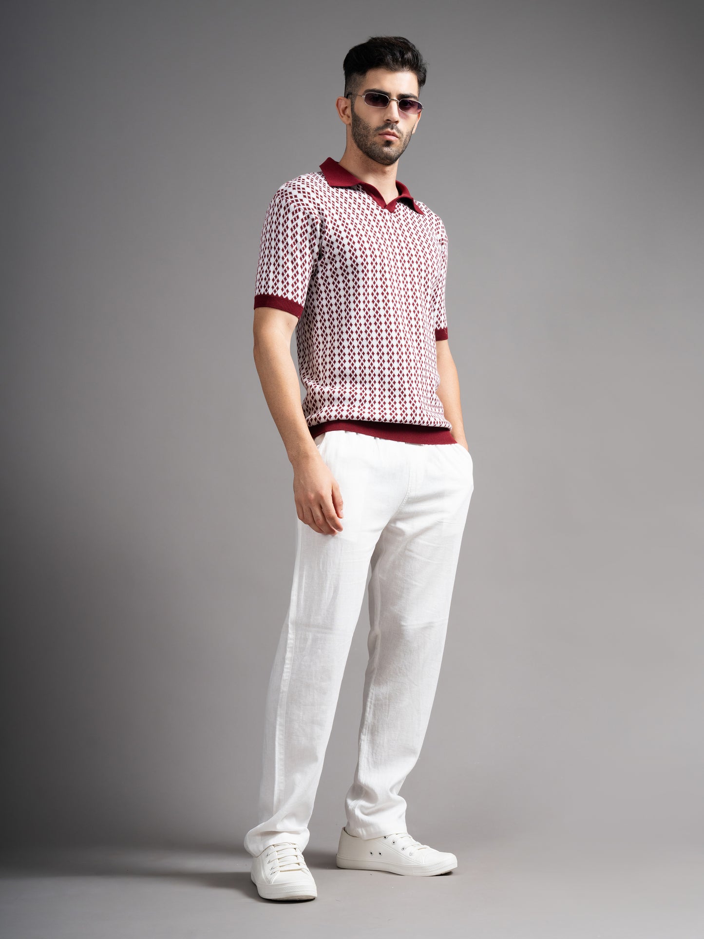 Davren Maroon Knit Polo T-Shirt