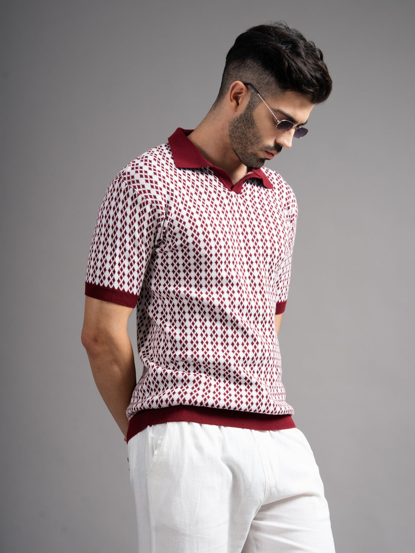 Davren Maroon Knit Polo T-Shirt