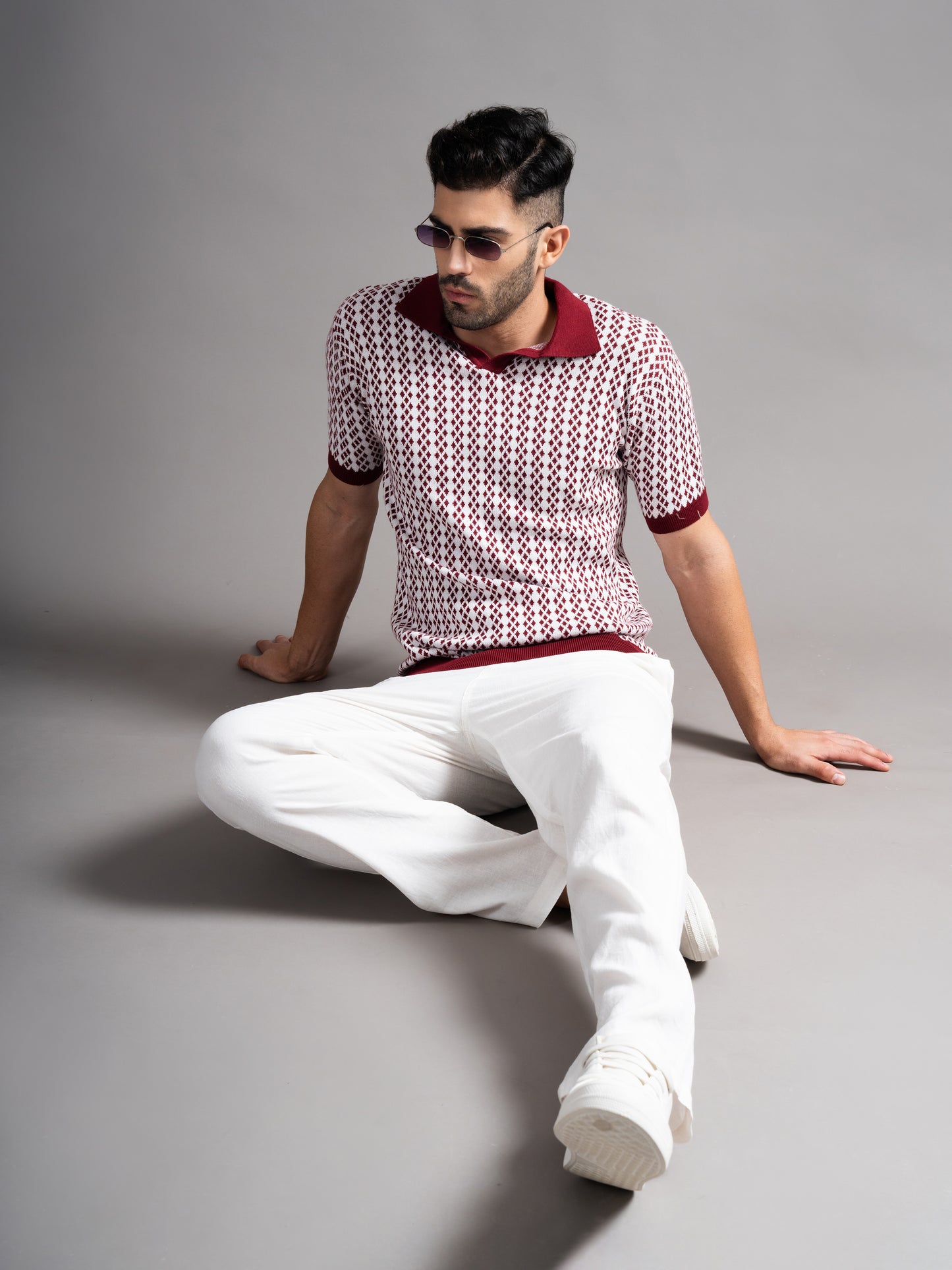Davren Maroon Knit Polo T-Shirt